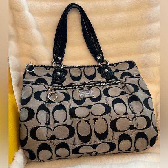 Vintage Coach Black, Gray, and Silver Poppy Tote Bag - Picture 1 of 9